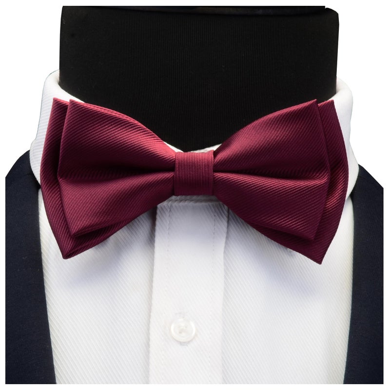 GUSLESON Burgundy Bow Tie Pre-tied Adjustable Wine Red Bow Ties and Pocket Square Cufflink Sets (0577-06) - Image 4